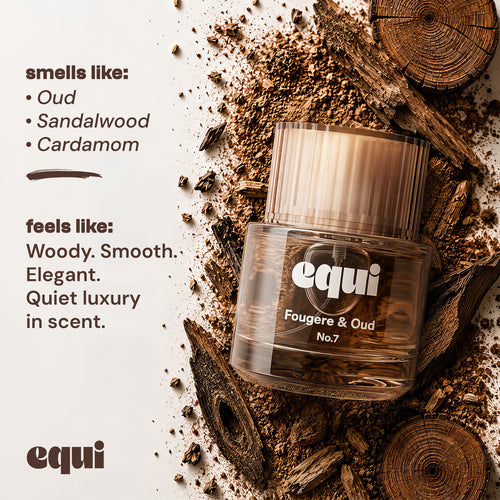 Equi Fougere & Oud inspired by Tom Ford Oud Wood perfume bottle with oud, sandalwood, and cardamom.