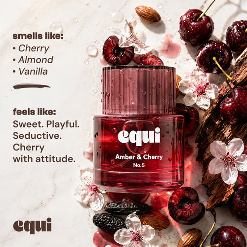 Equi Amber & Cherry inspired by Tom Ford Lost Cherry perfume bottle with cherries, almond, and vanilla.