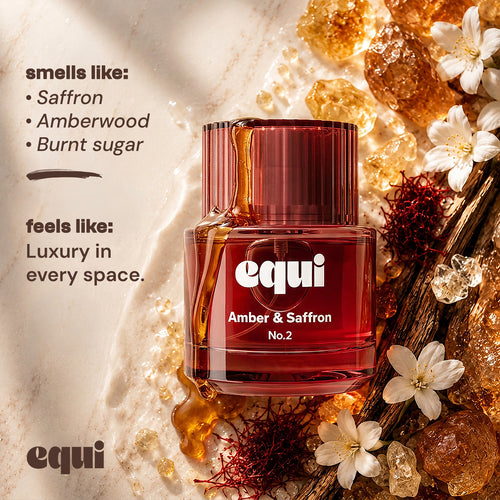 Equi Amber & Saffron inspired by MFK Baccarat Rouge 540 perfume bottle with saffron, amberwood, and burnt sugar.