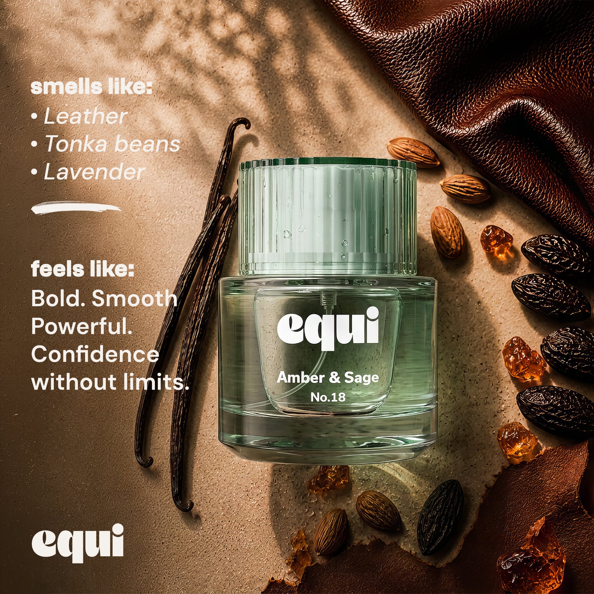 Equi Amber & Sage inspired by Tom Ford Fucking Fabulous perfume bottle with leather, tonka bean, and lavender.