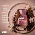 Equi Amber & Vanilla inspired by YSL Black Opium perfume bottle with coffee beans, vanilla, and white flowers.