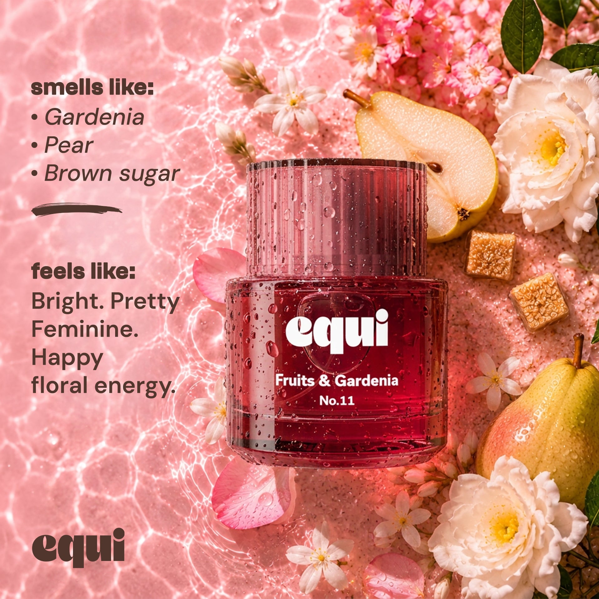 Equi Fruits & Gardenia inspired by Gucci Flora Gorgeous Gardenia perfume bottle with gardenia, pear, and brown sugar.